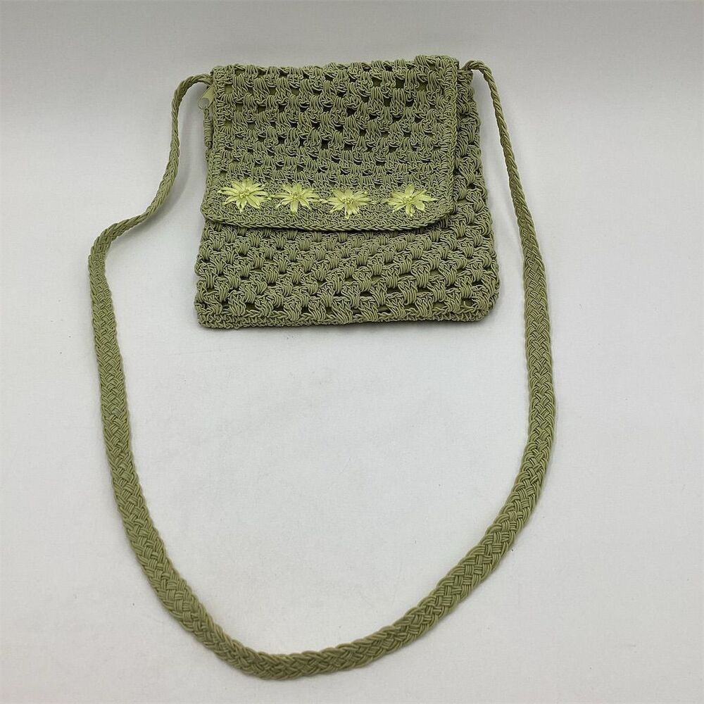 Carlo D'Santi Women's Sage Green Crochet Crossbody Bag Floral Embroidery‎
